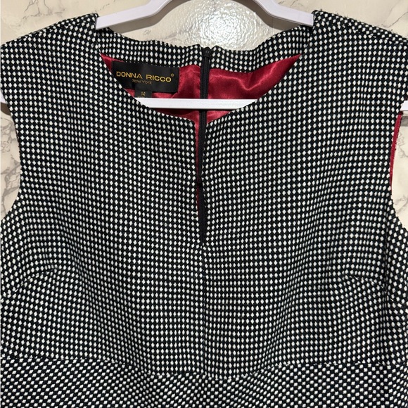 NEW Donna Ricco Black and White Patterned Wool Blend Midi Dress 14 - Picture 2 of 6